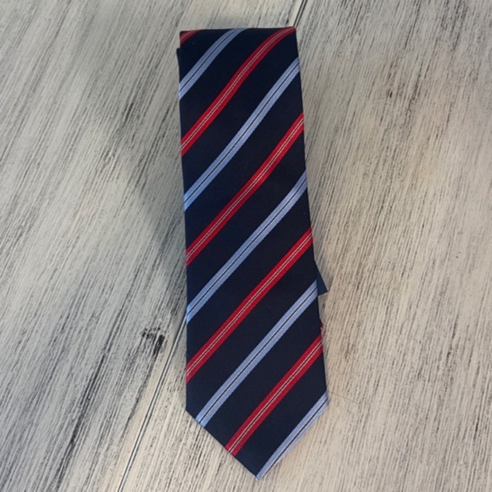 Alexandre London Savile Row Mens Silk Tie Navy Red Blue Striped Necktie NWT‎
